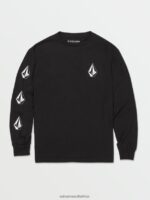 Z0ZR081124 Black Boys Iconic Stone Long Sleeve Tee Volcom Clothing