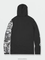 Z0ZR08647 Black Men Iconic Stone Hood Collage Long Sleeve UPF 50 Rashguard Volcom Clothing - Image 3