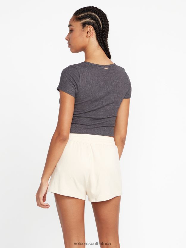 Z0ZR08945 Cream Women Lived in Lounge Fleece Shorts Volcom Clothing - Image 3