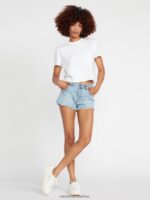 Z0ZR08962 Retro Blue Women Stoney Stretch Denim Shorts Volcom Clothing - Image 7